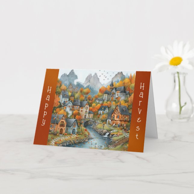 Vintage Orange Autumn Trees Mountains Thanksgiving Card (Small Plant)