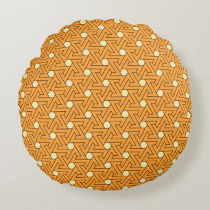 Vintage Orange Beige Triskelion Egyptian Pattern R Round Cushion