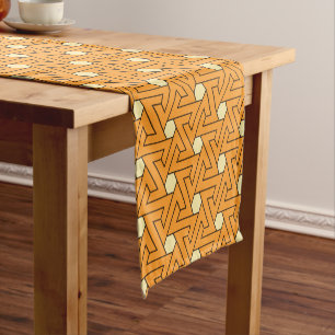 Vintage Orange Beige Triskelion Egyptian Pattern Short Table Runner