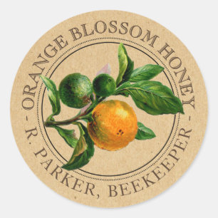 Vintage Orange Blossom Honey Beekeeper Kraft Classic Round Sticker