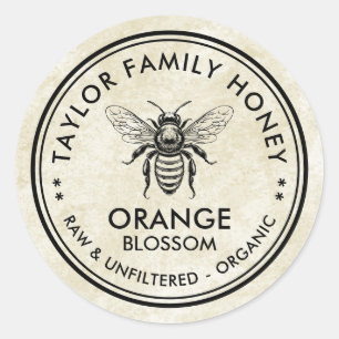 Vintage orange Blossom honey label with honey bee