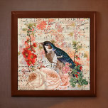 Vintage Orange Blue Floral Bird Musical Ephemera Gift Box<br><div class="desc">This design features vintage ephemera - or items that capture a passing moment in time - of a dark blue-coloured songbird with orange, blush, and cream flowers, against a musical score background. This collage is a colourful reminder to enjoy beautiful items and moment as they come, with images similar to...</div>