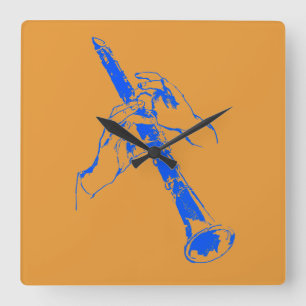 Vintage Orange Blue Hands Clarinet Benny Goodman Square Wall Clock