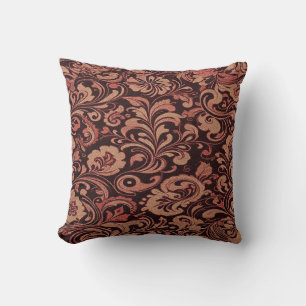 Vintage Orange & Brown Floral – Retro Boho Style Cushion