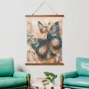 Vintage Orange Butterflies Hanging Tapestry