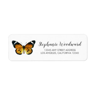 Vintage Orange Butterfly Script Return Address Label