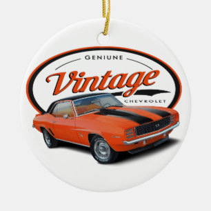 Vintage Orange Camaro Ceramic Tree Decoration