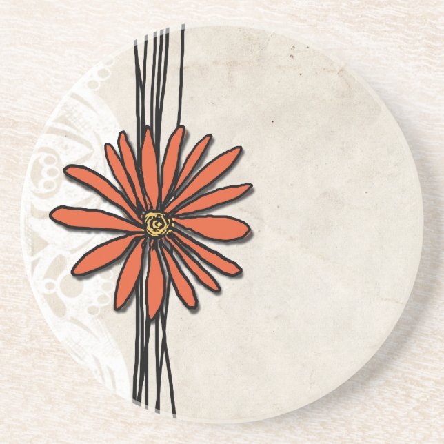 Vintage Orange Daisy Coaster (Front)