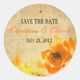 Vintage Orange Floral Romantic Wedding Sticker