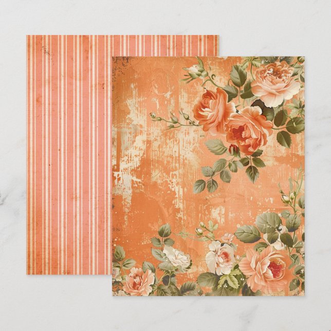 Vintage Orange Floral Striped Journal Sheet (Front/Back)