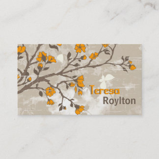 Vintage orange flowers floral grunge taupe business card