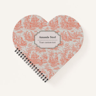 Vintage Orange French Toile de Jouy Heart Notebook