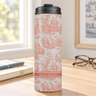 Vintage Orange French Toile de Jouy Pattern Thermal Tumbler