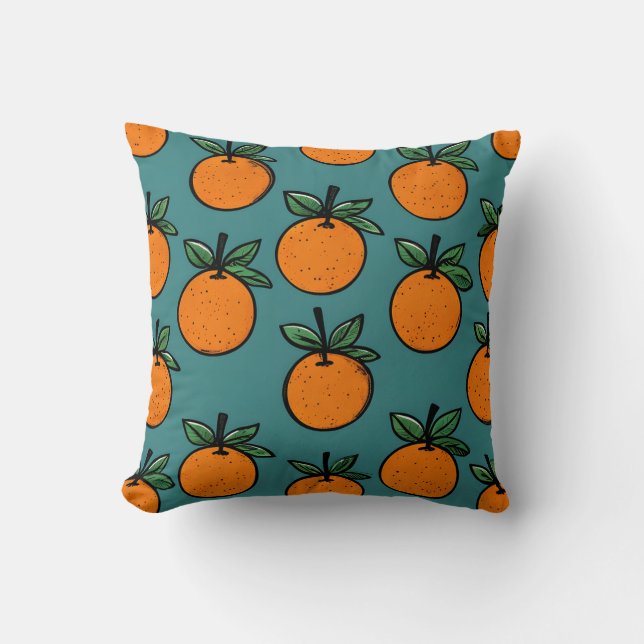 Vintage Orange Fruit Pattern Throw Pillow (Front)