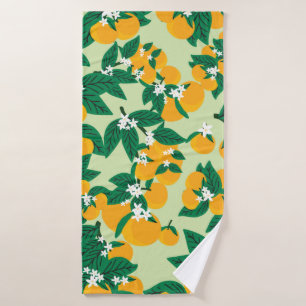 Vintage orange fruit with green background seamles bath towel