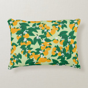 Vintage orange fruit with green background seamles decorative cushion
