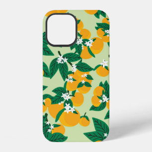 Vintage orange fruit with green background seamles iPhone 12 case