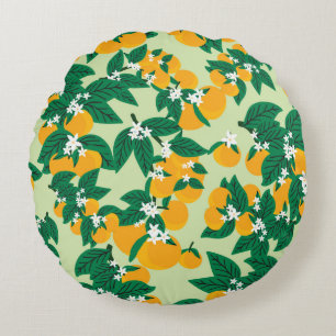 Vintage orange fruit with green background seamles round cushion