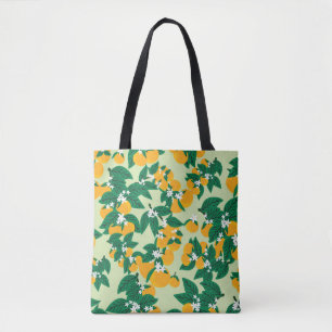Vintage orange fruit with green background seamles tote bag