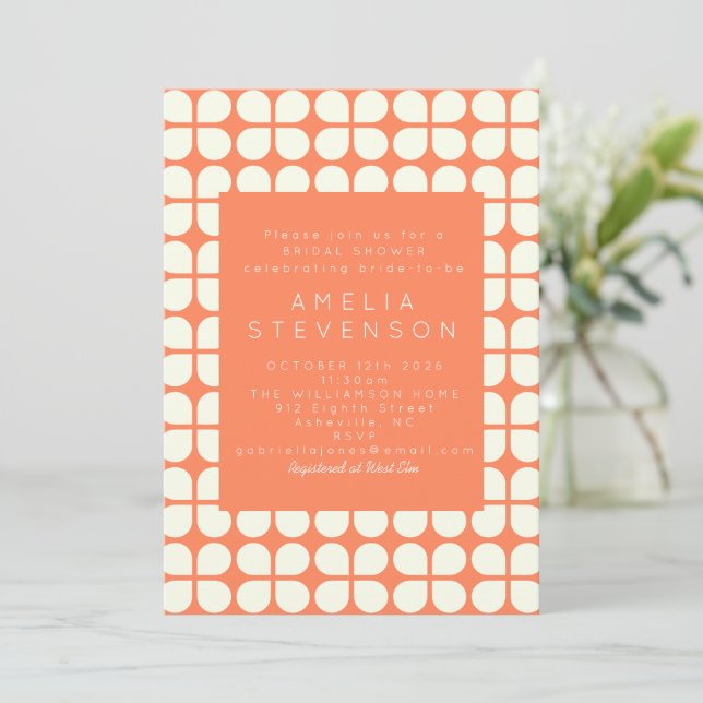 Vintage Orange Geometric Stylish Bridal Shower Invitation (Standing Front)