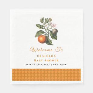 Vintage Orange Gingham Citrus Baby Shower Welcome Napkin