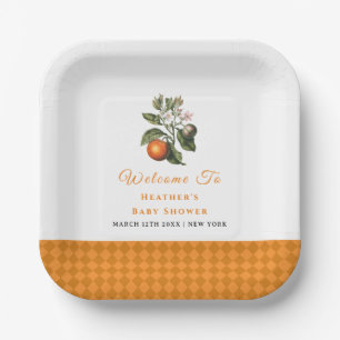 Vintage Orange Gingham Citrus Baby Shower Welcome  Paper Plate