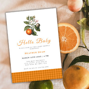 Vintage Orange Gingham Citrus Floral Baby Shower Invitation
