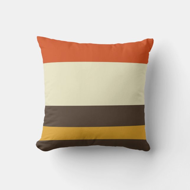 Vintage Orange Grey Yellow Cream Striped Pattern Cushion (Front)