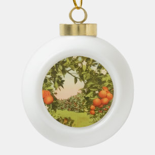Vintage Orange Grove Ceramic Ball Christmas Ornament
