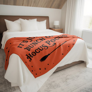 Vintage Orange Hocus Pocus Witch Broom Halloween Fleece Blanket