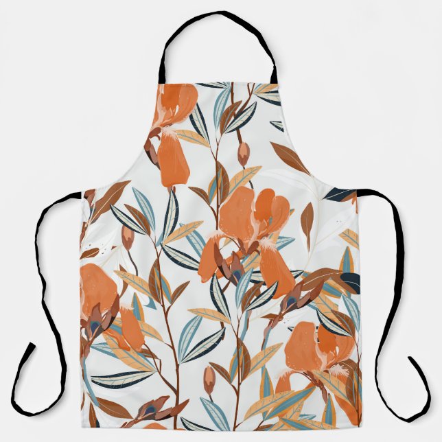 Vintage Orange Iris Floral Pattern Apron (Front)