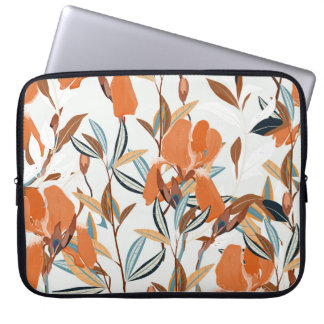 Vintage Orange Iris Floral Pattern Laptop Sleeve