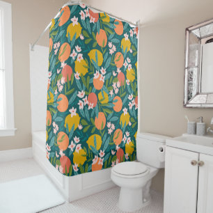 Vintage Orange & Lemon Blossom Pattern Shower Curtain