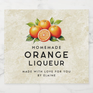 Vintage orange liqueur with oranges and leaves liquor bottle label