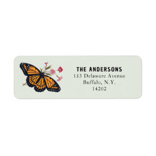 Vintage Orange Monarch Butterfly Pastel Address Return Address Label