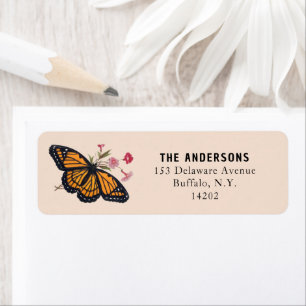Vintage Orange Monarch Butterfly Pastel Address Return Address Label
