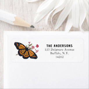 Vintage Orange Monarch Butterfly Return Address Label