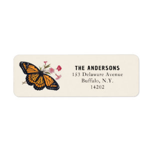 Vintage Orange Monarch Butterfly Return Address Label