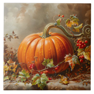 Vintage Orange Pumpkin Painting Ceramic Tile