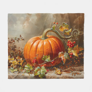 Vintage Orange Pumpkin Painting Fleece Blanket