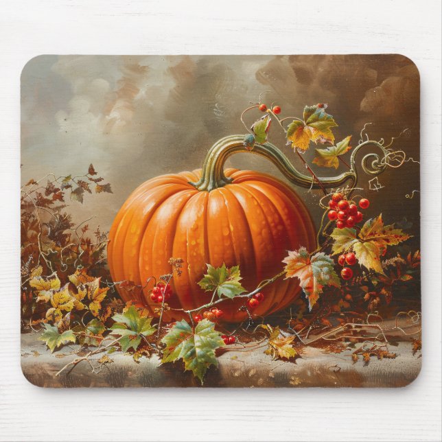 Vintage Orange Pumpkin Painting Mouse Pad (Front)
