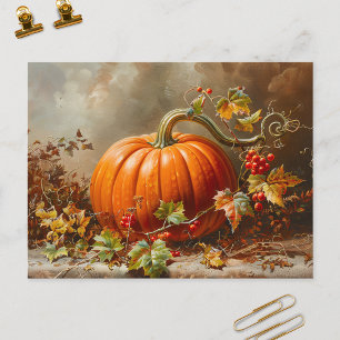 Vintage Orange Pumpkin Painting Postcard