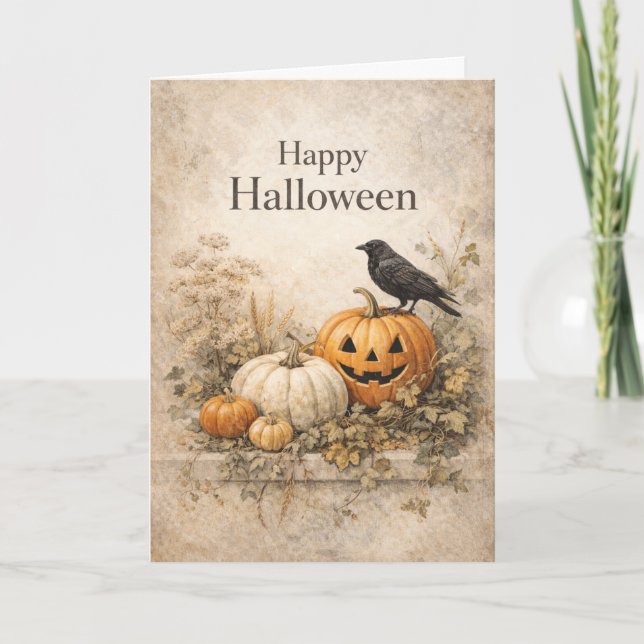 Vintage Orange Pumpkins Halloween Card (Front)