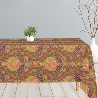 Vintage Orange, Purple and Gold Floral Pattern Tablecloth