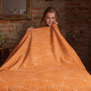 Vintage Orange Retro Geometric Line Pattern Fleece Blanket