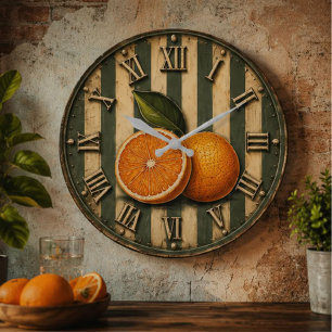Vintage Orange Rustic Citrus Kitchen Farmhouse Large Clock