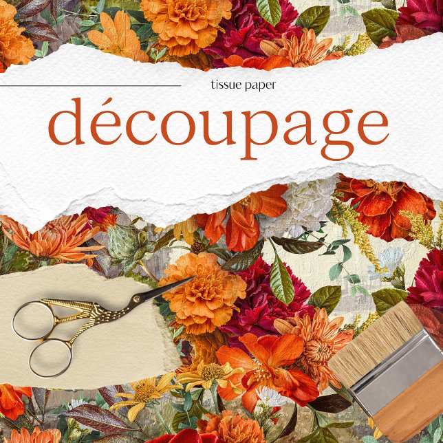 Vintage Orange Rustic Floral Decoupage  Tissue Paper (Creator Uploaded)