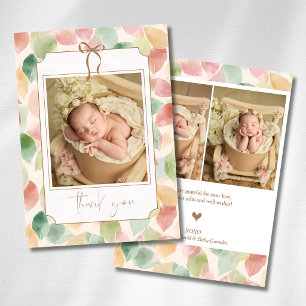 Vintage Orange Sage Autumn Leaf Gold Baby Photo Announcement