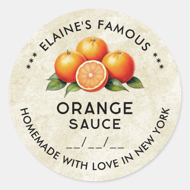 Vintage orange sauce editable sticker with date (Front)