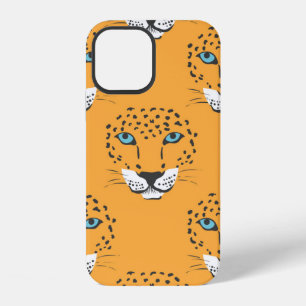 vintage orange seamless pattern with leopard heads iPhone 12 case